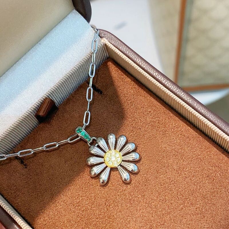 通体s925纯银GD权志龙同款小雏菊镶钻项链轻奢小众精致百搭项链|undefined