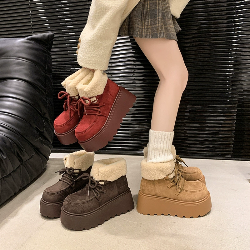 Женские зимние сапоги из мягкой кожи на толстой подошве, увеличивающие рост, с теплым флисом, стильные, новинка 2025 года