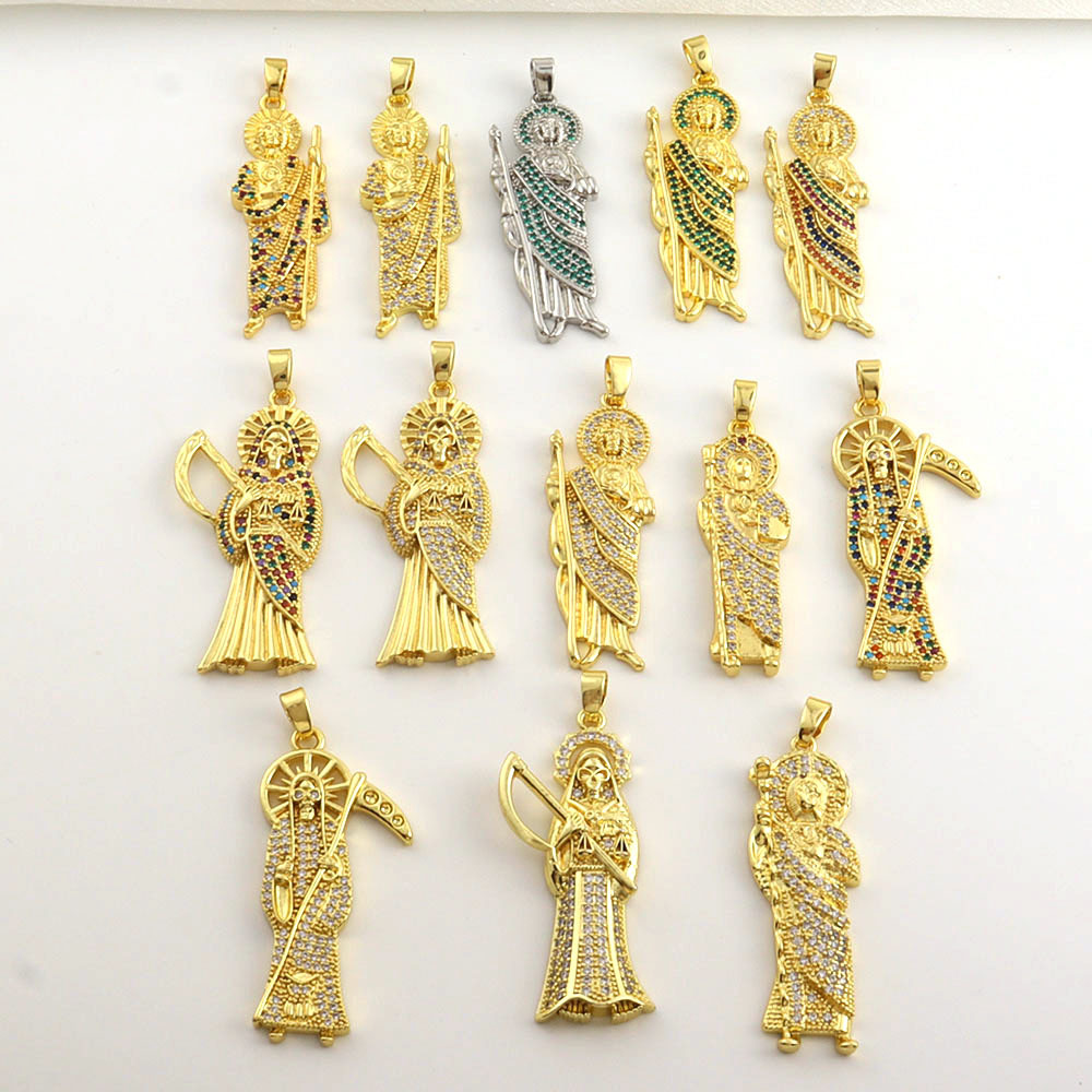 7g Weight Pendant Jewelry Making Type 14*45mm Jewelry Making Size Zircon Inlay Material DIY Jewelry Accessories Classification 1 Piece Quantity Copper Material Father St. Jude Pattern All Seasons Season Plating Design Glam, Retro Style 1 Piece 14*45mm Copper Zircon Father St. Jude Pendant 19