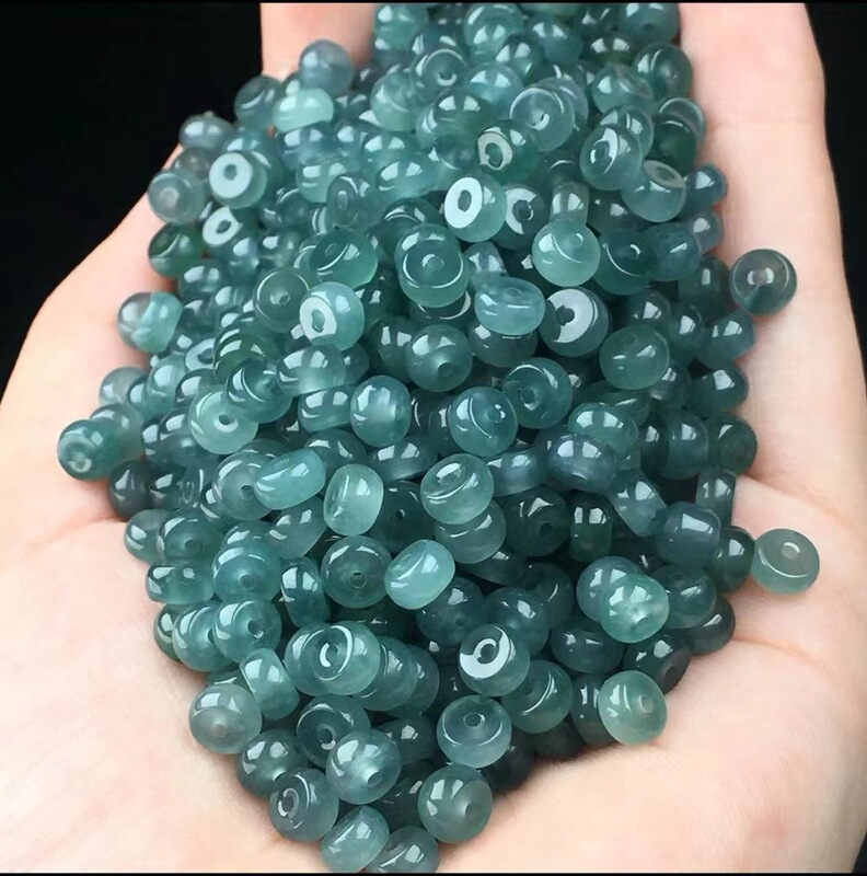 天然翡翠a品藍水そろばん玉玉玉散珠氷種玉玉玉隔珠ブレスレットネックレスDIY手作り部品|undefined