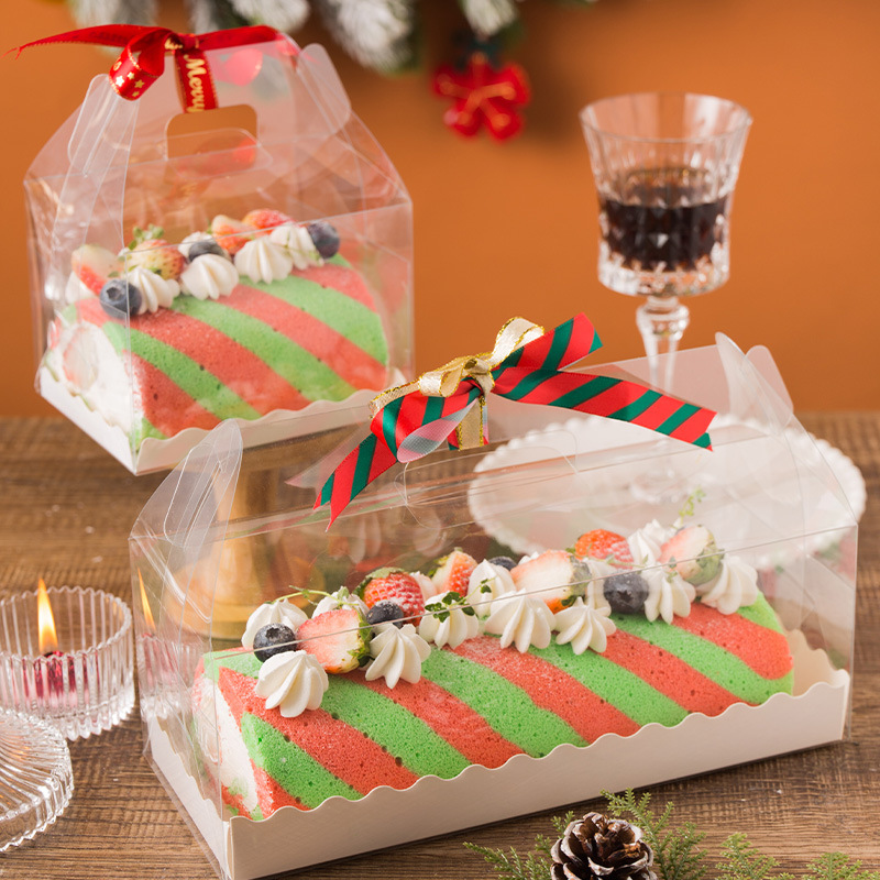 透明手提蛋糕卷包装盒 毛巾卷西点瑞士卷烘焙diy礼品打包盒子批发