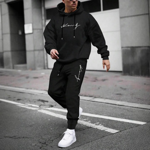 Cross-Border 2025 New Men's Pullover Hooded Sweatshirt with Printed Logo Letters Loose Sweatshirt Jacket Long-Sleeved Pants Set