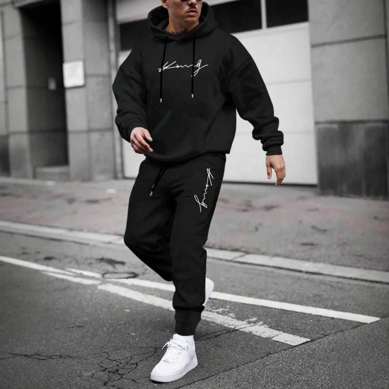 Мужской спортивный костюм с капюшоном, принтом логотипа, свободного кроя, с длинными рукавами и брюками, коллекция 2025 года (международная)