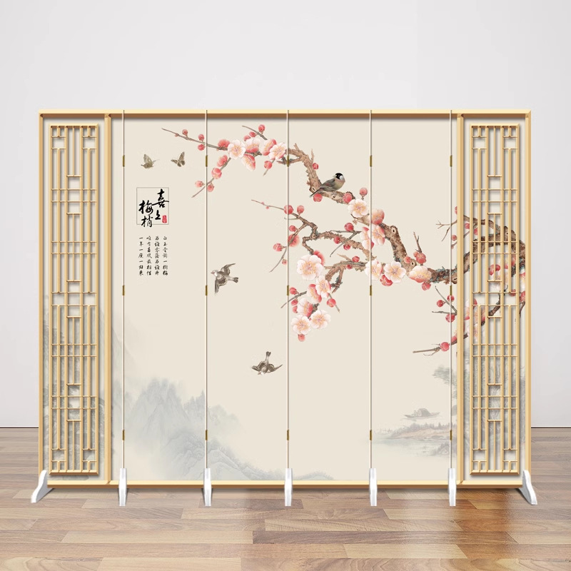 Chinese Style Flower and Bird Modern Screen Partition Wall Living Room Home Office Folding Mobile Screen Entrant Door