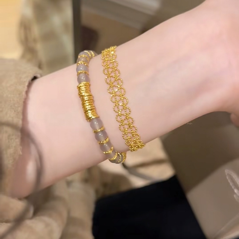 Real Gold Electroplated Woven Lace Bracelet Women's Light Luxury High-end Sense Smaller New Chinese Style Overlapping Bracelet