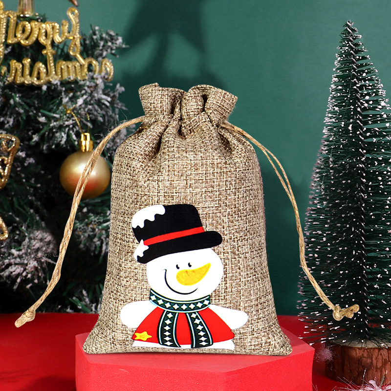 Transfronteriza nueva bolsa de lino de Navidad al por mayor bolsa de embalaje de caramelo con cordón decoraciones de Navidad bolsa de almacenamiento con cordón