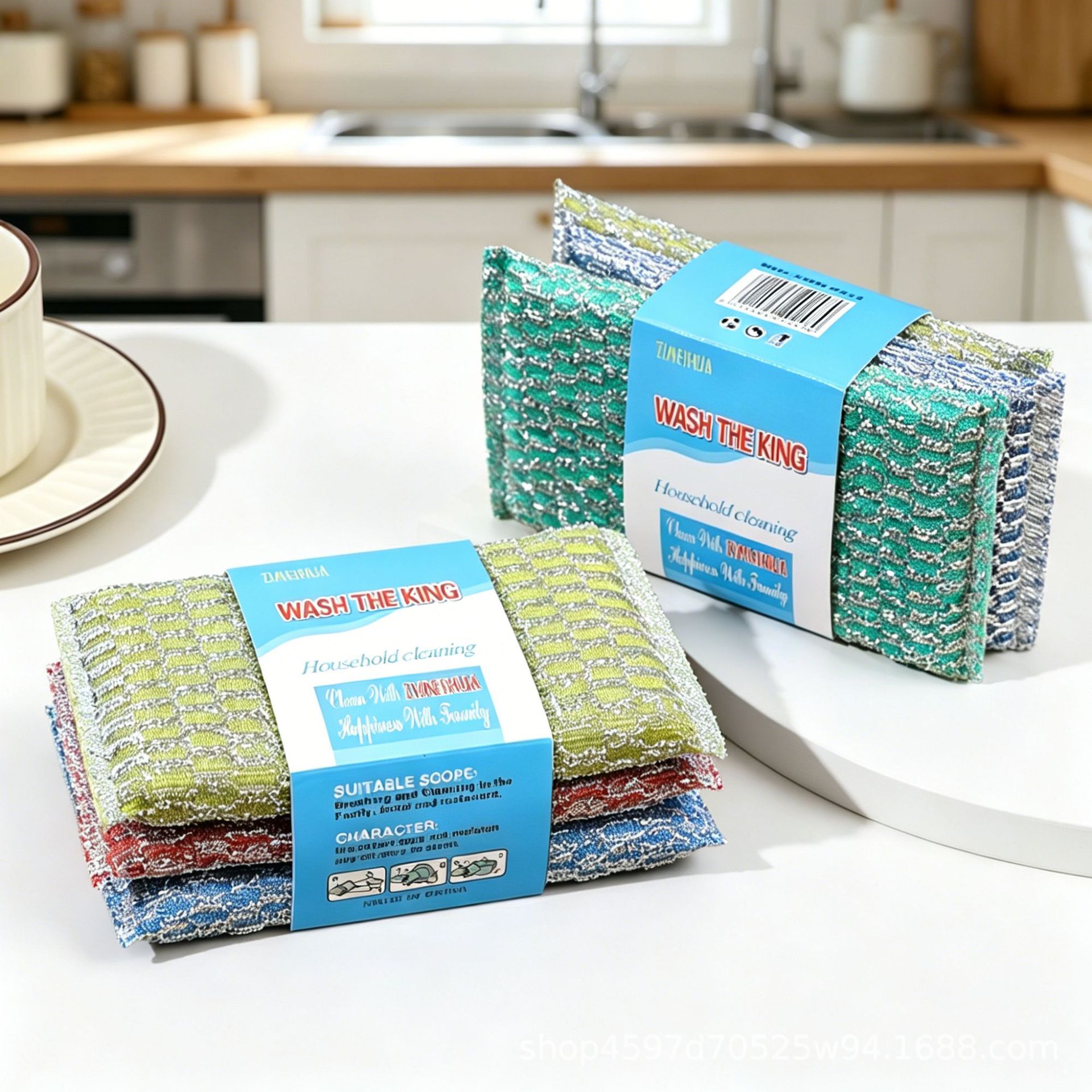 Sponge Scrubber for Removing Stains, Household Kitchen Cleaning Cloth, Multi-Functional Double-Sided Absorbent Cleaning Cloth for Washing Pots and Dishes