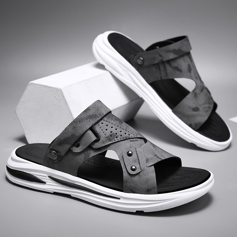 Verano nuevo cojín de aire de piel suave zapatillas de moda de negocios zapatos de playa casuales un pedazo al aire libre dos sandalias para hombres