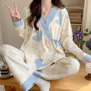 Kimono Moon Clothing Spring and Autumn Lactation Pregnant Women Pajamas Female Postpartum Maternal Feeding Summer Thin Home Clothing suit