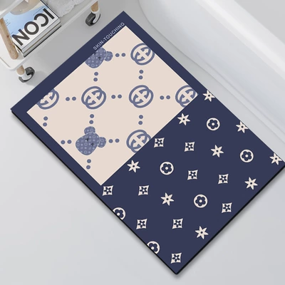 Avtomobil döşəmə paspasları — Mat Bathroom Non-Slip Carpet Quick-Drying - bathroom-mat-white-blue-bear-4060cm