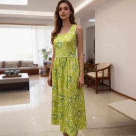 2026春夏跨境欧美新款时尚印花无袖连衣裙