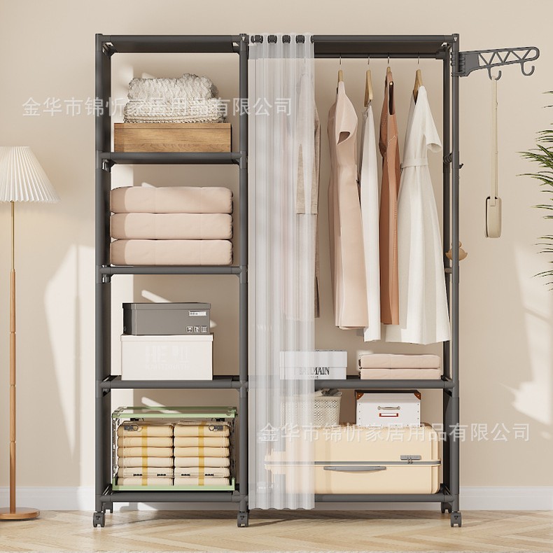 armario simple casero dormitorio piso a prueba de polvo armario de ropa de alquiler almacenaje tubo de acero grueso montaje armario simple