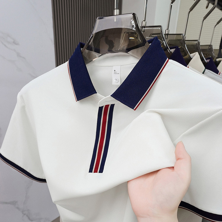Authentic American Tommy Short-Sleeve T-Shirt, Business Casual, Solid Color Polo Shirt for Young and Middle-Aged Men, Trendy