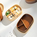 简约家用鲜果盒实木日式便当盒木制分格饭盒双层午餐盒户外饭盒