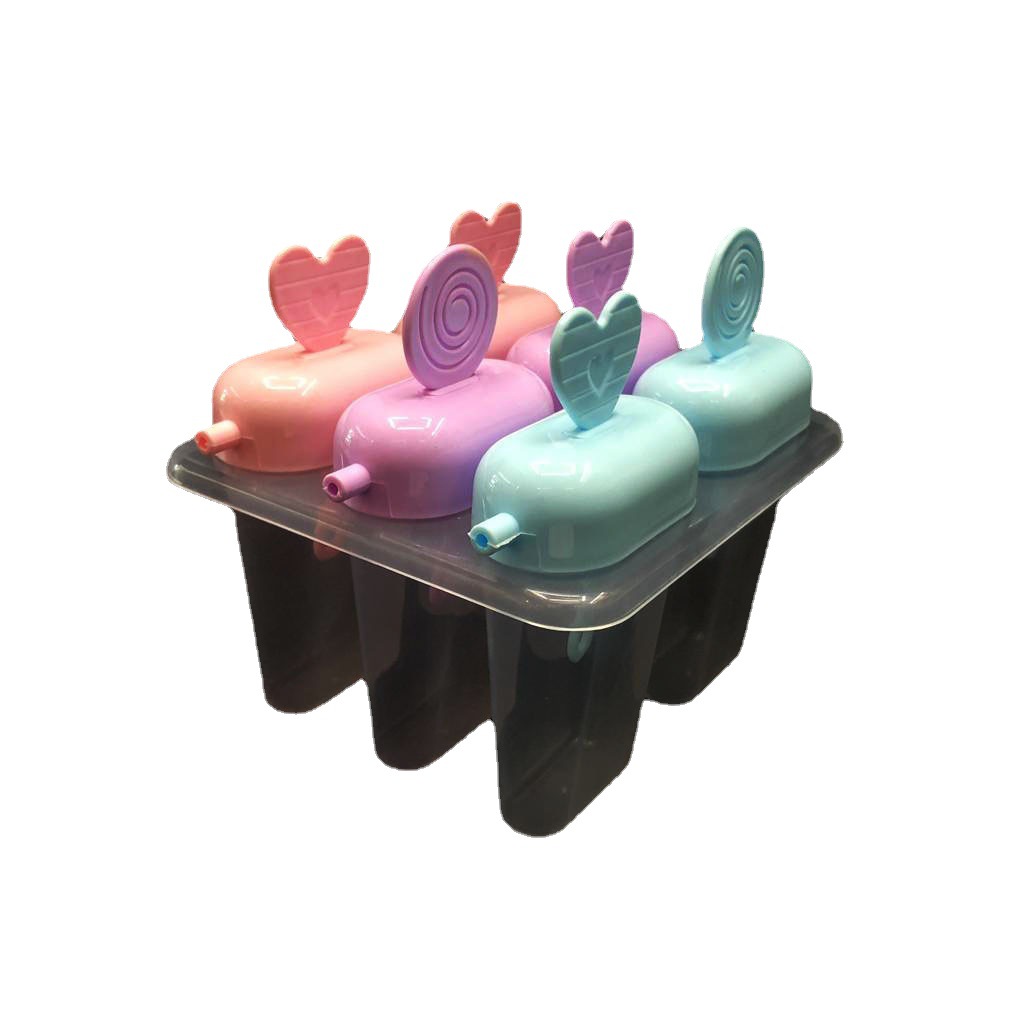 DIY 6 juegos de molde de paleta con mango en forma de corazón de agujero cabeza de oso mango recto helado de helado molde RS-7375