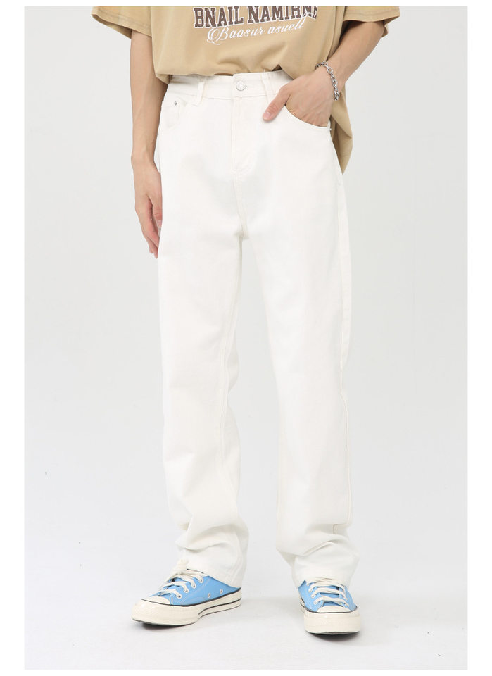 Quần jean nam ống rộng phong cách Hàn Quốc, quần dài denim thoải mái dễ phối đồ — Màu trắng, Màu vàng bùn, Màu đen, Xanh denim chi tiết 6