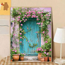 鲜花门钻石画满钻新款手工画卧室学生新手钻石贴十字绣带框