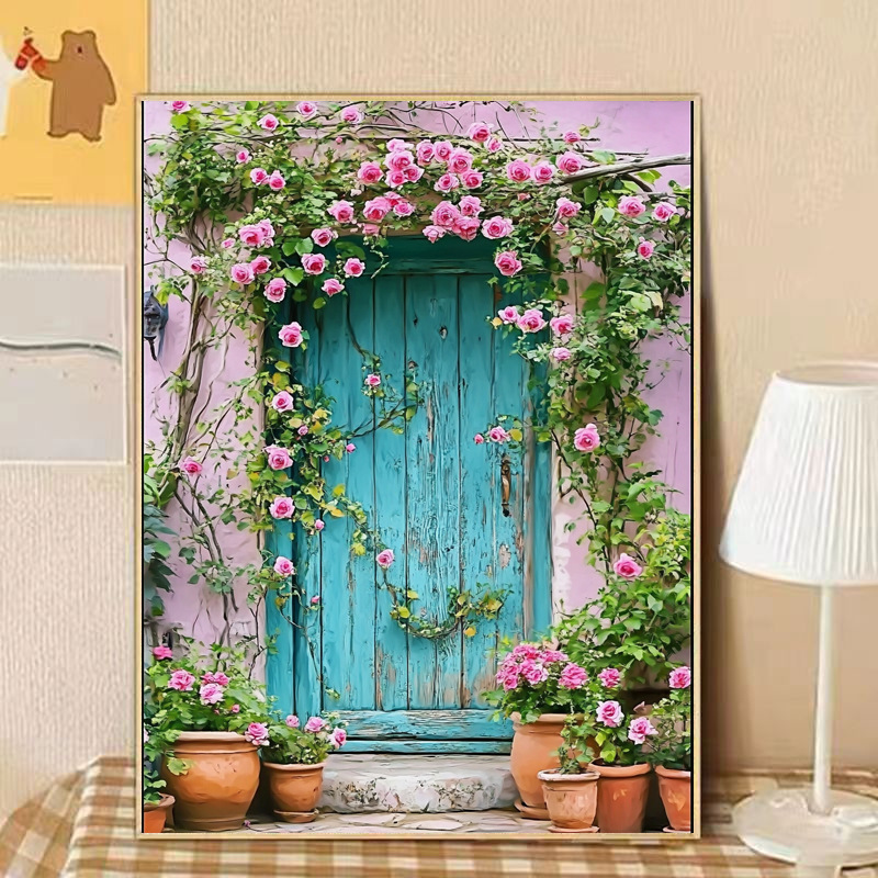 鲜花门钻石画满钻新款手工画卧室学生新手钻石贴十字绣带框