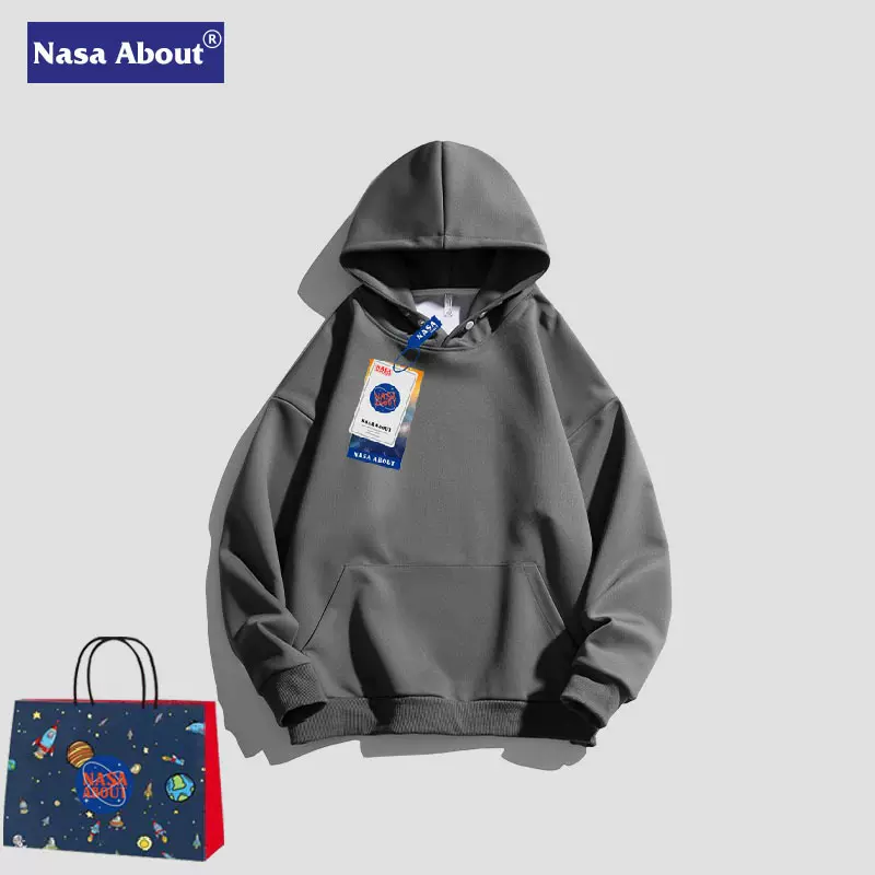 NASA连帽卫衣男秋春秋季2024新款潮牌重磅美式大码套头卫衣