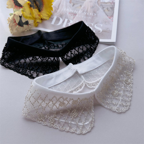 New organza embroidered beaded collar, flower fake collar, buttoned women's all-match lace collar, factory direct sales, exclusive supply supplier