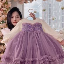 女童公主春秋新款2024礼服儿童亮片裙子洋气宝宝纱裙连衣裙