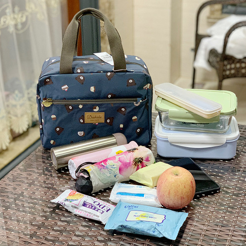 New Korean version multi-layer thickened waterproof and anti-fall large-capacity portable lunch box bag student lunch bag work hand bag