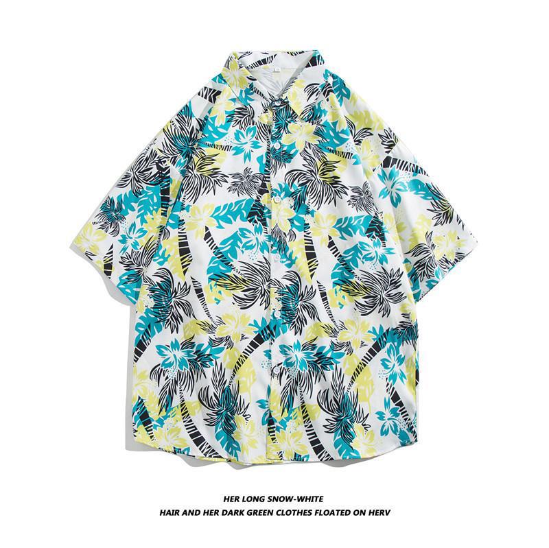Hong Kong estilo Retro Vintage floral camisa de manga corta Estilo Hawaiano tailandés diseño sentido Ruan guapo camisa suelta para hombres y mujeres