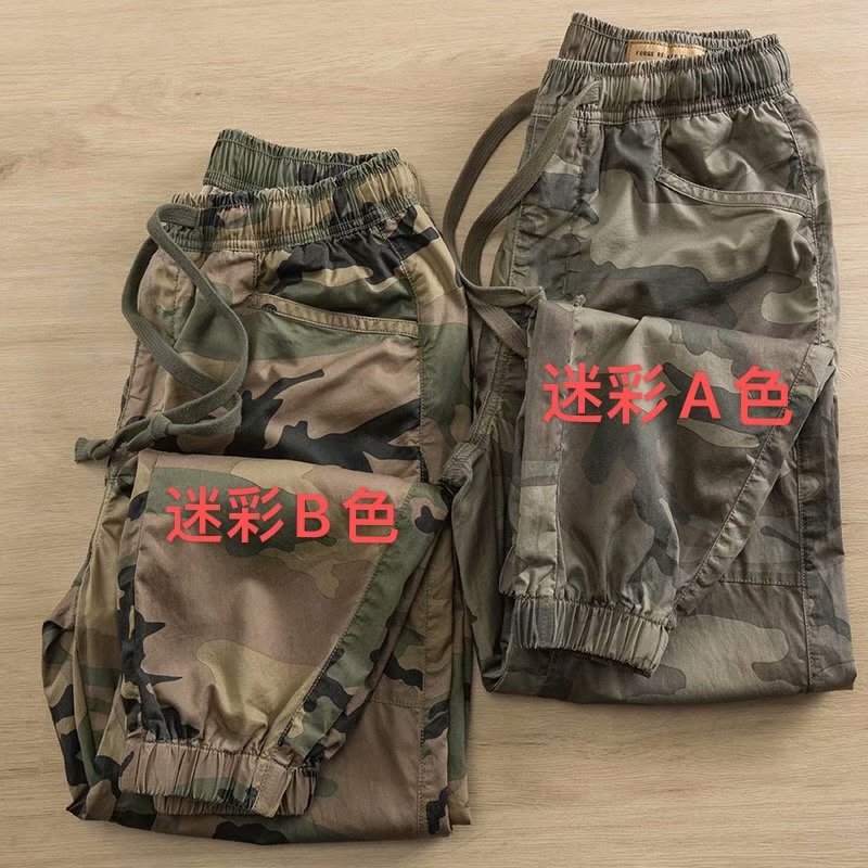 Summer Korean version of cotton leggings men's elastic belt camouflage casual pants trend loose labor protection work pants wholesale