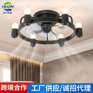 Processing and Customization of Cross-Border American New Ceiling Fan Lamp Retro Study Restaurant Bedroom Smart Variable Frequency Fan Lamp