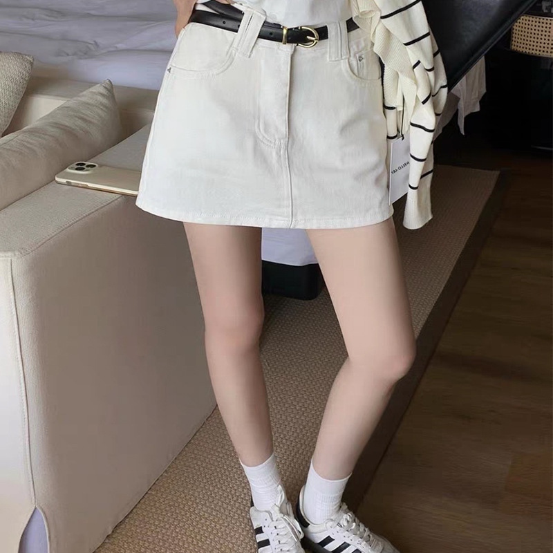 White Anti-Exposure Denim Skirt Shorts for Women, Summer New Design, High-Waisted, Slimming A-Line, Hip-Hugging Short Skirt