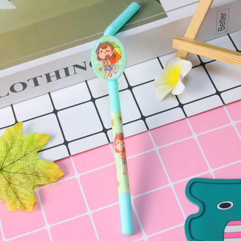 Linda forma de paja pluma neutral chica corazón alto valor flor película etiqueta pluma estudiante papelería pluma al por mayor