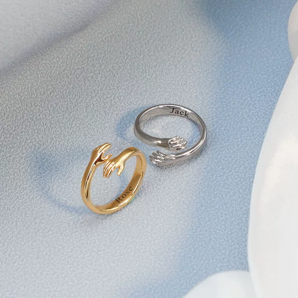 European and American Cross-Border Couple Open Ring DIY Engraving Couple Hugging Ring Fashion Trendy Ring Copper Material Jewelry