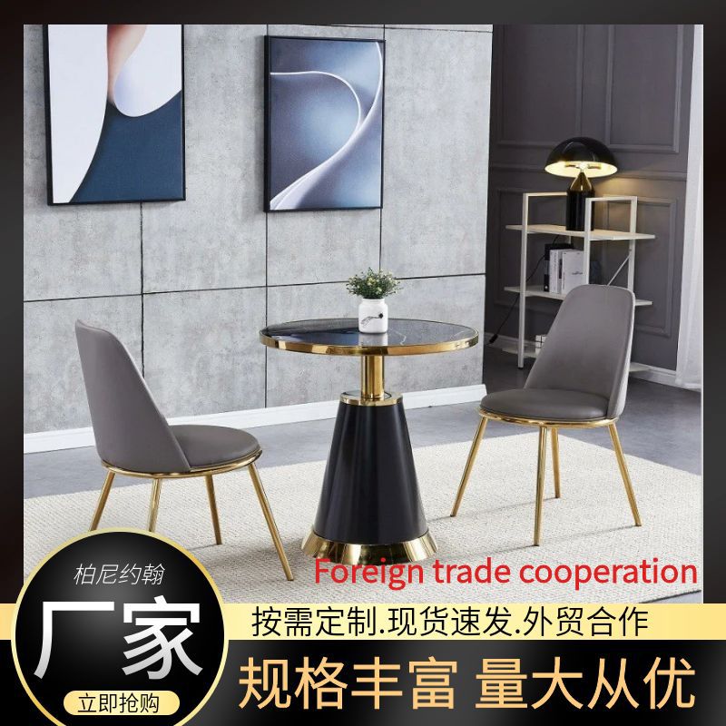 Mesa y silla de acero inoxidable dorado mesa redonda blanca mesa de café restaurante de lujo mesa y silla