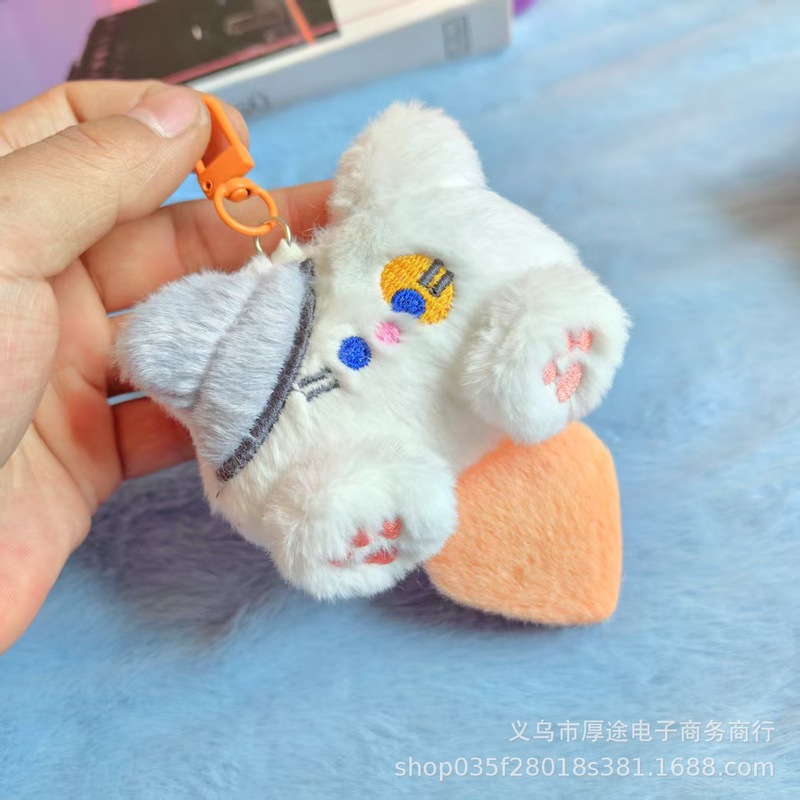 新款卡通长尾巴猫毛绒公仔钥匙扣玩偶包包挂件领结帕恰狗书包挂饰|undefined