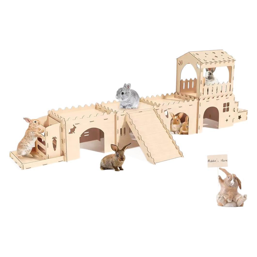 Nido de conejo de madera Casa de refugio para mascotas Túnel Nido de conejillo de indias Nido de conejillo de indias Escondido de conejo enano Castillo de conejo