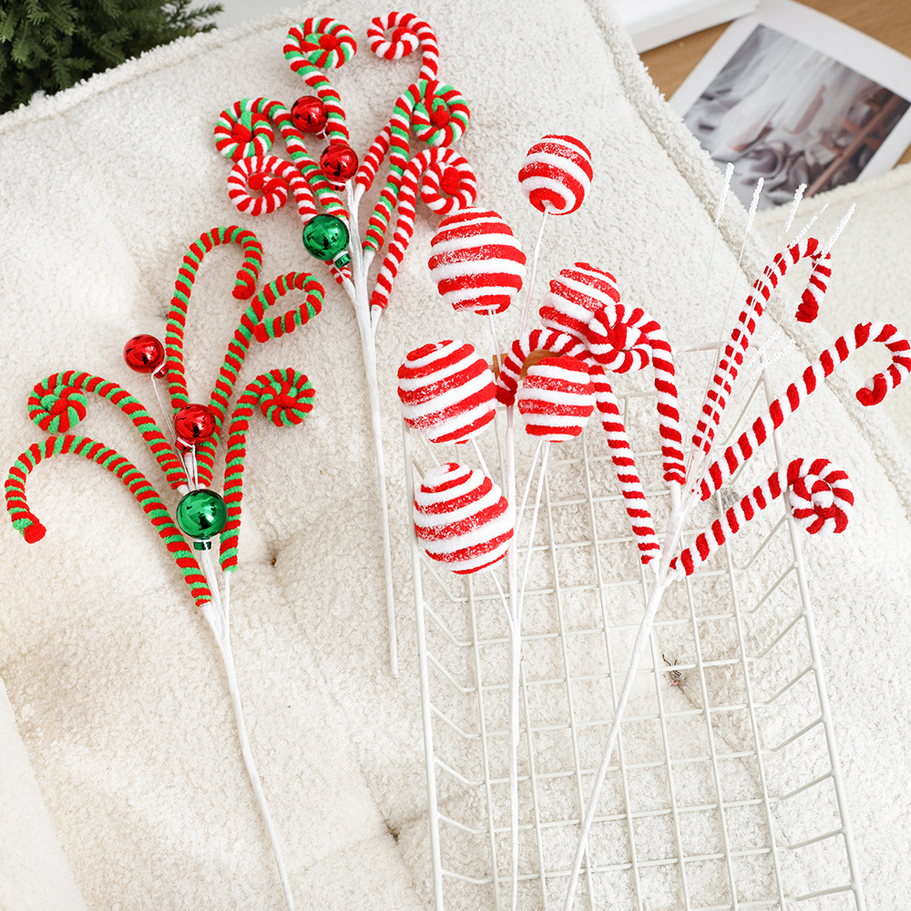 Decoraciones navideñas con bastones, pompones y dulces de felpa, para árbol de Navidad o fiestas