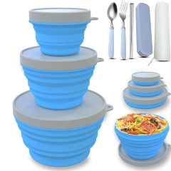 食品級の屋外携帯旅行食器のシリカゲル弁当箱の新鮮な箱の泡の碗のシリカゲルの折り畳みの碗のセット