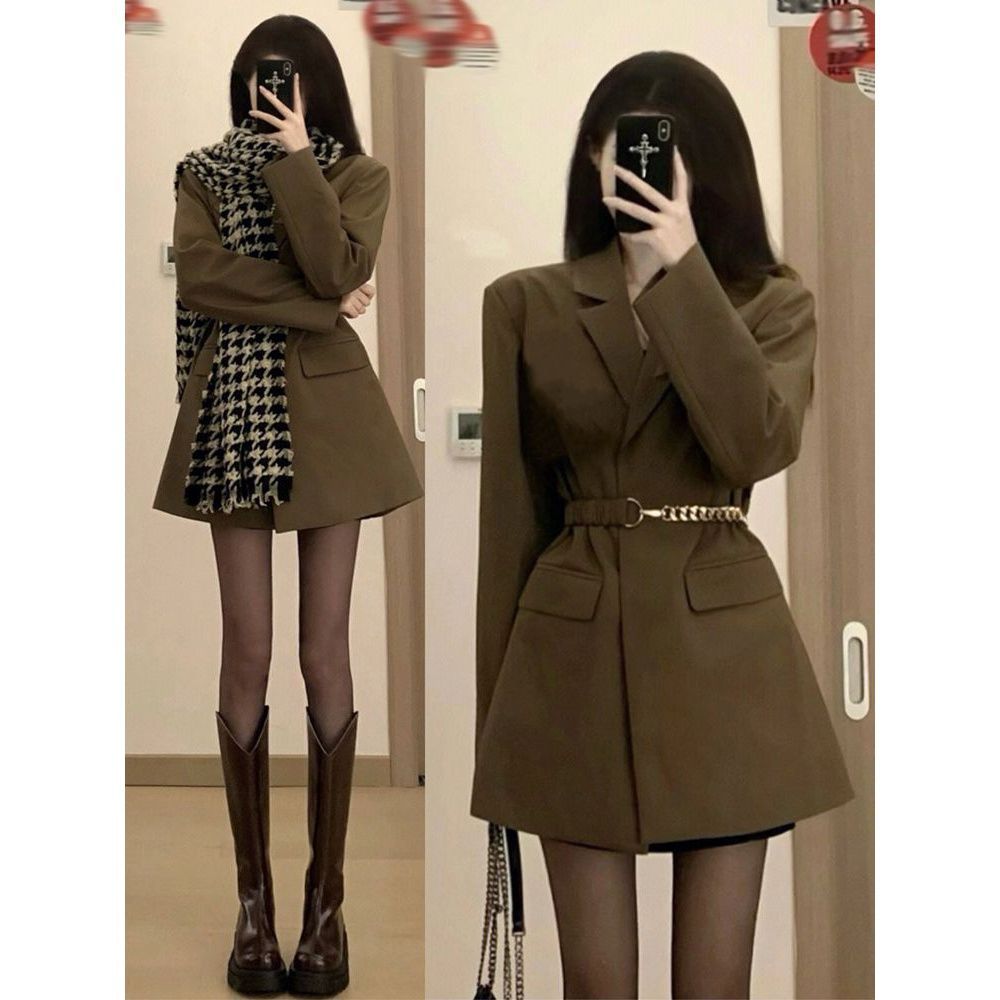 Suit Skirt Suit Top Shorts New Shoulder Pad Jacket Women's Waist Belt Slim Fit Slimming Elegant Small Suit
