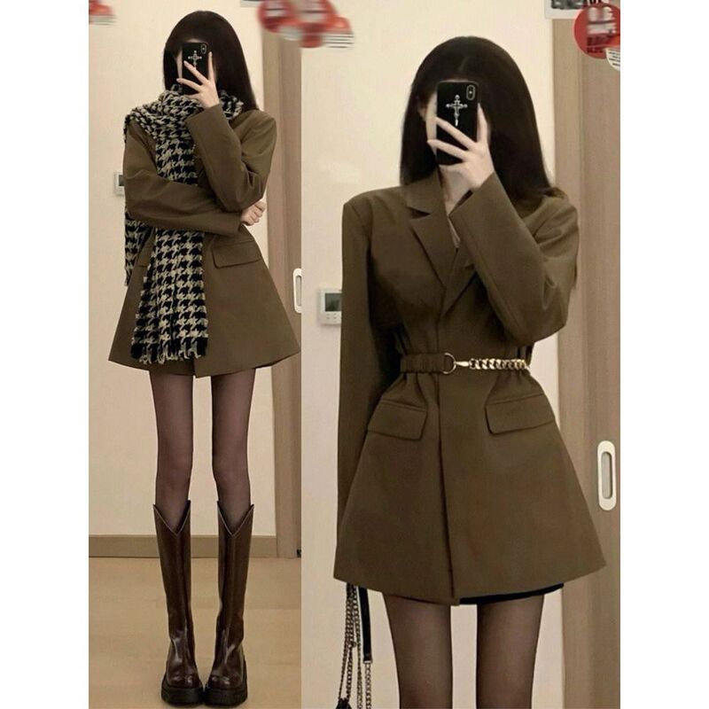 Suit Skirt Suit Top Shorts New Shoulder Pad Jacket Women's Waist Belt Slim Fit Slimming Elegant Small Suit