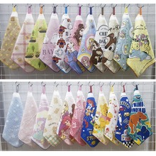 25x25cm日单大创外贸卡通纯棉全棉挂巾儿童成人擦手吸水可挂毛巾