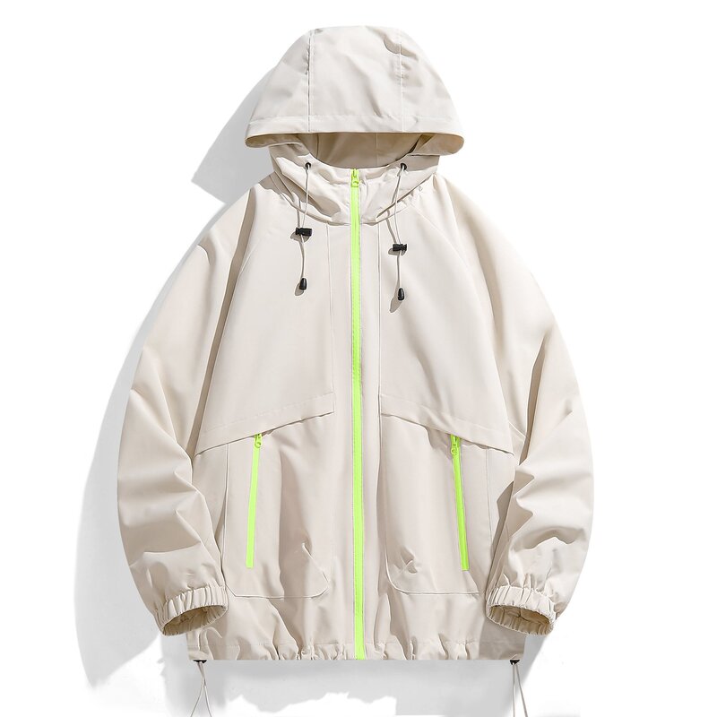 2025 New Hooded Windbreaker Jacket for Men, Spring and Autumn Outdoor Windproof and Waterproof Couple Style Workwear Jacket, Trendy Brand Loose Fit Outerwear