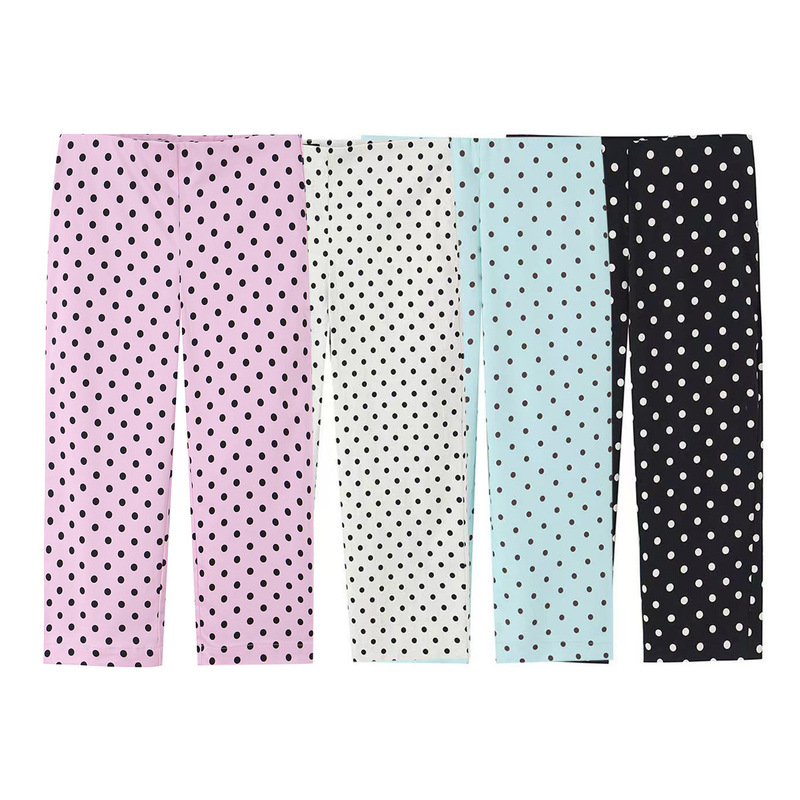 Pb&Za Elegant Mid-Waist Elastic Waist Polka Dot Capri Pants 6929406