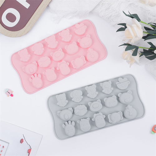 15 connected cartoon silicone ice tray mold homemade ice cream ice cube mold silicone chocolate mold DIY baking tools