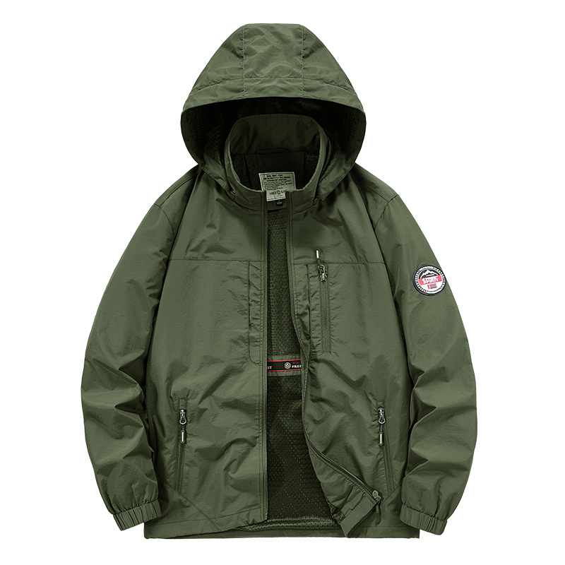 新款潮流连帽夹克休闲衣服男薄男士外套春秋新款成熟稳重男23516