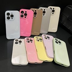 韩系高级感简约纯色玻璃壳适用iPhone16pro max苹果17手机壳14/15