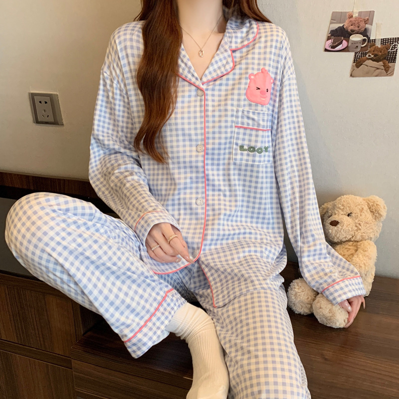 女性用パジャマ、秋の長袖セット、新しいお祝い干支年、かわいい漫画、甘いホームウェア、実物写真、卸売|undefined