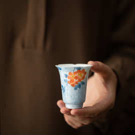 釉下彩手绘海棠花茶杯陶瓷主人杯单杯闻香品茗杯家用茶具功夫茶杯