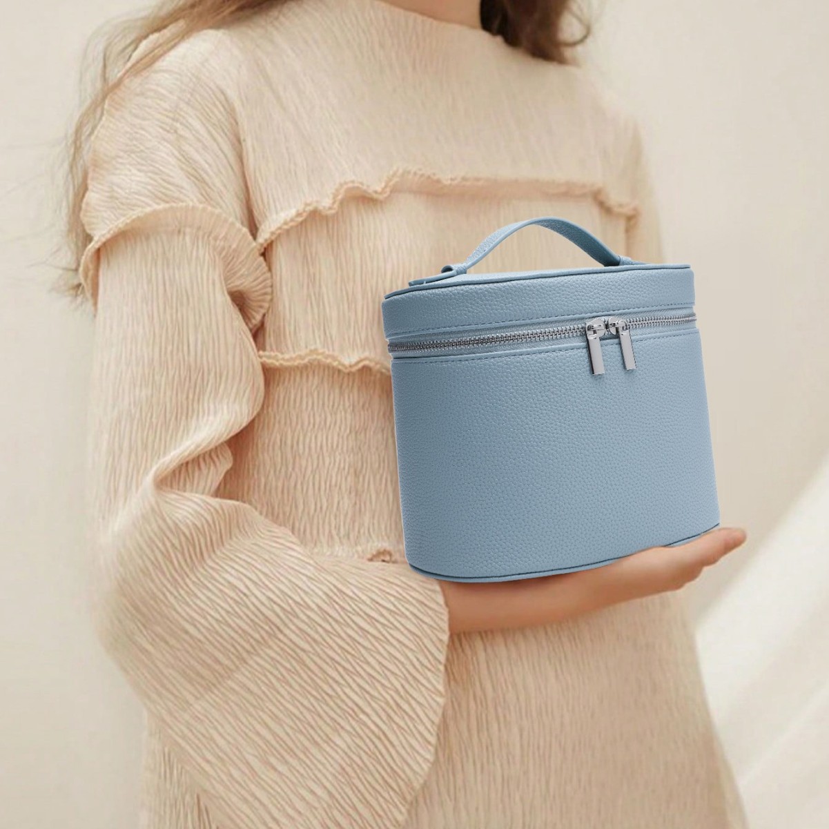 Bolsa de maquillaje portátil de viaje portátil de alto valor de visualización simple de color sólido de dopamina