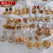 中古耳夹无耳洞小香风高级感耳环复古夸张耳钉老钱风vintage耳饰