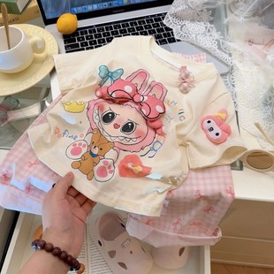 T-Shirt Pure Cotton Cartoon Short-Sleeved Summer Kidsren's New Baby Fashionable and Cute Printed Girls Casual Kidsren's Clothing Tops